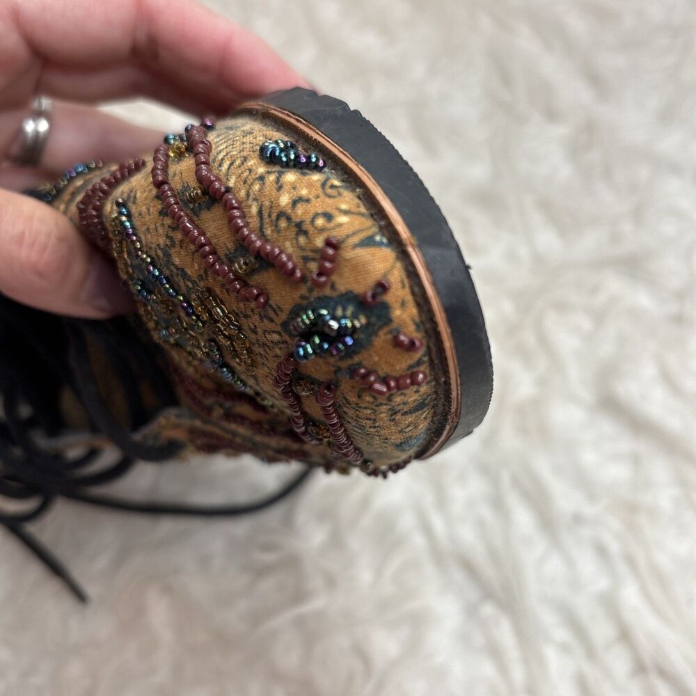 Women’s Beaded Paisley Textile Lace Up Shoes Boho Embroidered Indonesia Fits 8 - Picture 13 of 16